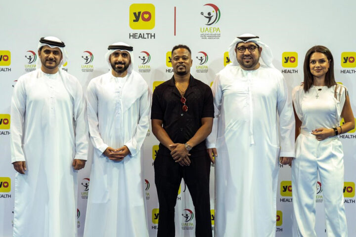 Saeed-Almarri,-Secretary-General-of-the-UAEPA-(second-from-left),-and-Patrice-Evra,-YoHealth-ambassador-(centre),-with-other-officials-during-the-sponsorship-signing-ceremony-between-the-two-parties.