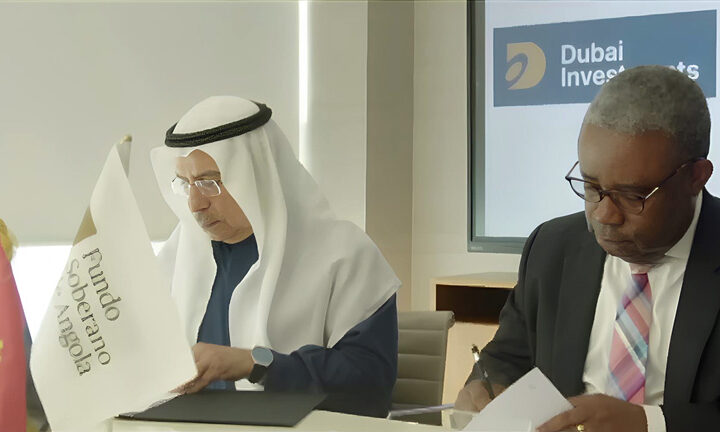 José Filomeno dos Santos, Chairman of Angola’s Sovereign Wealth Fund (FSDEA), and Khalid Bin Kalban, Vice Chairman & CEO of Dubai Investments, signing a strategic agreement for major real estate development in Angola. (Image Credit: Supplied)