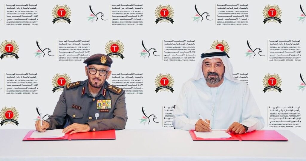The MoU was signed by His Highness Sheikh Ahmed bin Saeed Al Maktoum on behalf of Transguard Group, and Lieutenant General Mohammed Ahmed Al Marri, Director General of the General Directorate of Identity and Foreigners Affairs – Dubai