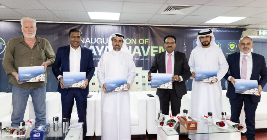 APT-Global-CEO-and-distinguished-guests-at-the-inauguration-of-Hayat-Haven,-proudly-holding-copies-of-the-newly-released-ESG-Report.