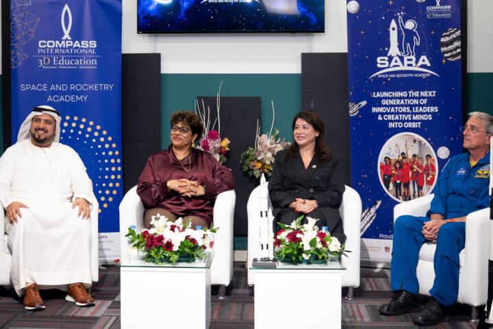 Engr-Naser-Al-Rashdy-National-Space-Academy,-Lissy-Donald---SARA-UAE,-Lina-Lampkin---AmCham-Abu-Dhabi,-Astronaut-Don-Thomas